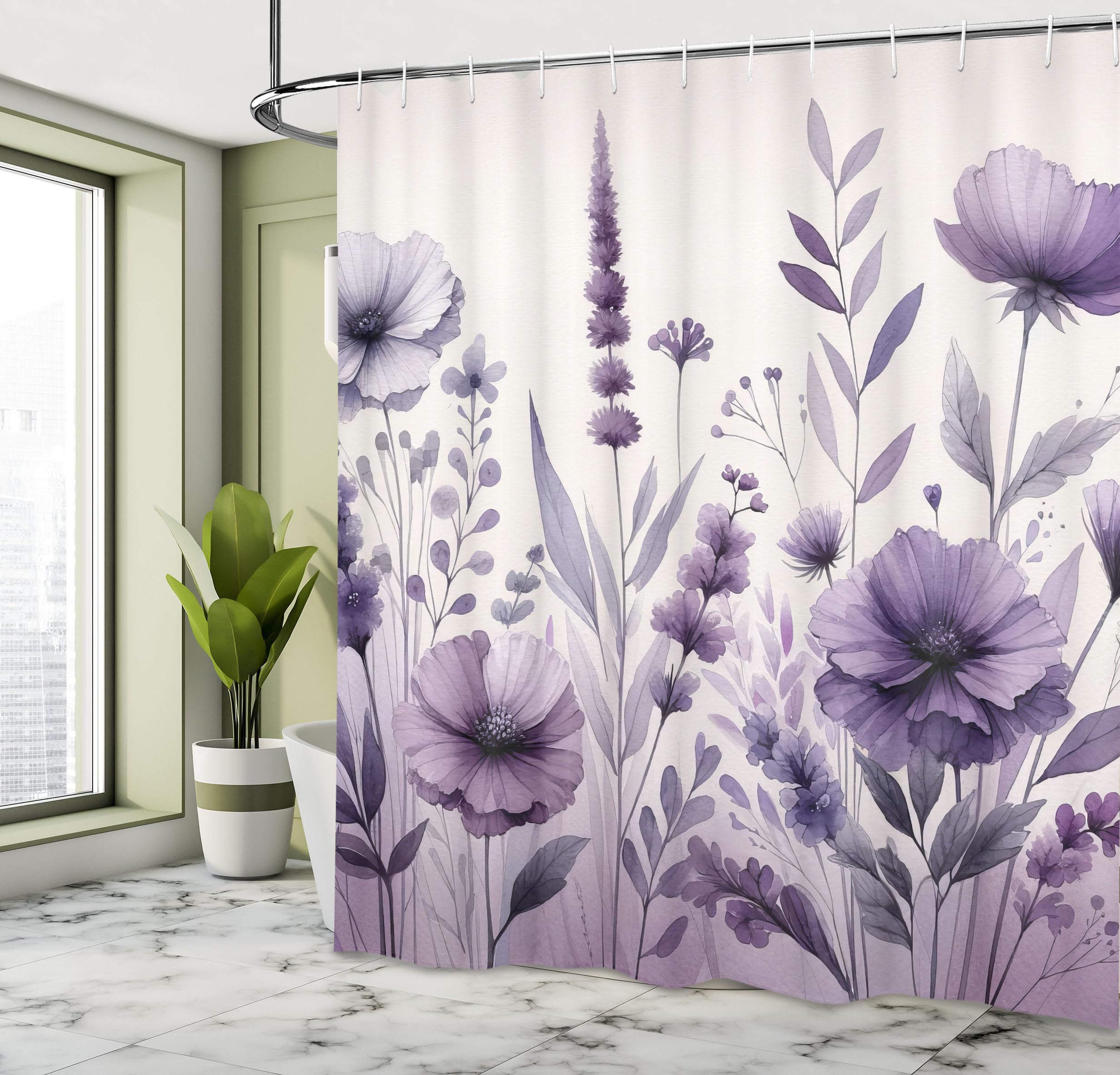 Ambesonne Purple Shower Curtain, Picturesque Pastel Tones Pansy Flowers Garden Cold Morning In A Meadow, Cloth Fabric Bathroom D